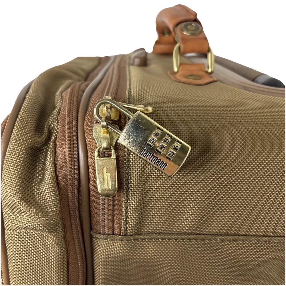 Hartmann Expandable 22" Carry On Suitcase Wheels/Rolling Leather Trim Luggage - Picture 6 of 16